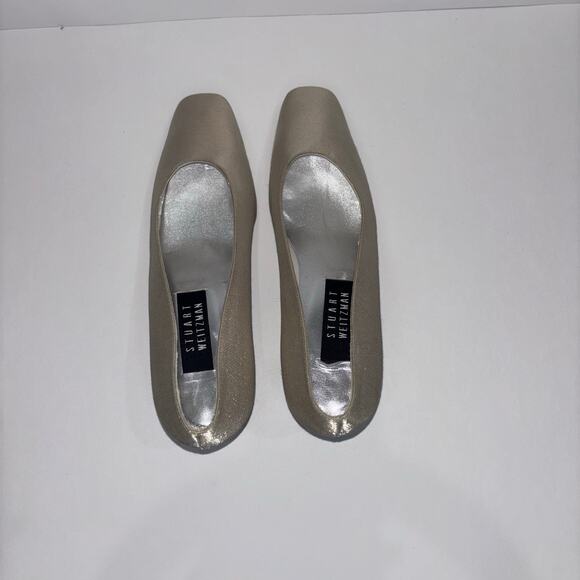 Stuart Weitzman Metallic Square Toe Low Heel Pumps - Size 8 - Picture 9 of 13